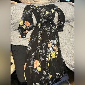 Fashion Nova Black Floral Long Sleeve Dress